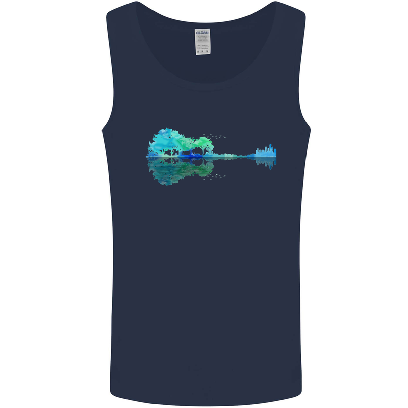 Guitar Reflection Guitarist Bass Acoustic Mens Vest Tank Top Navy Blue