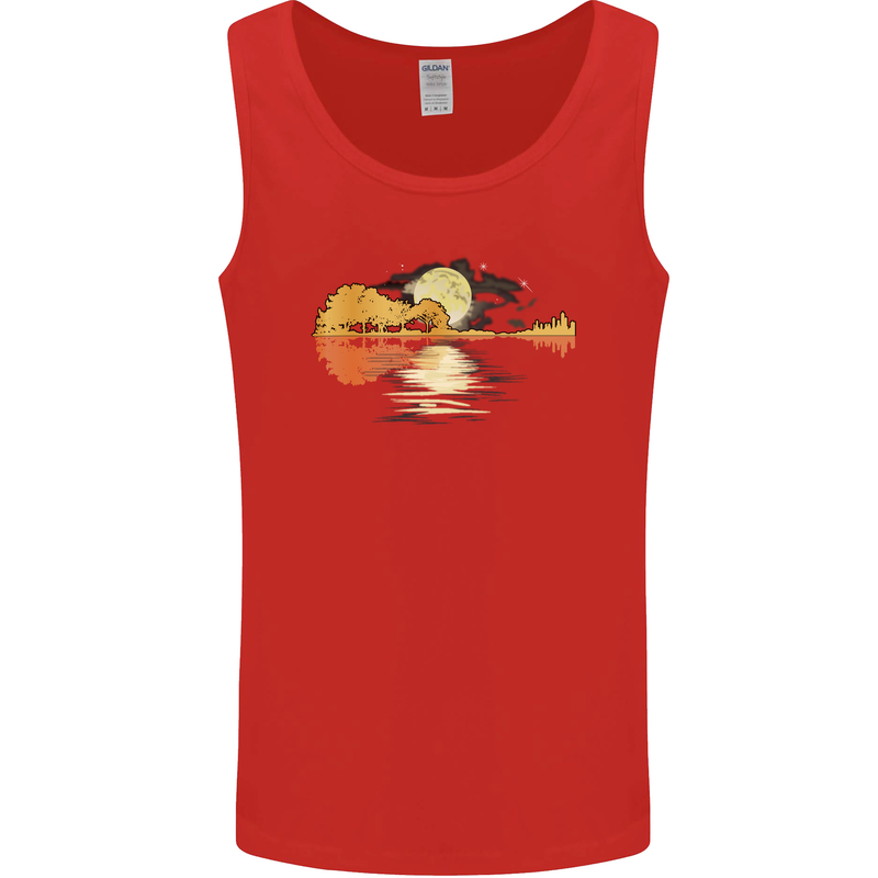 Guitar Reflection Guitarist Bass Acoustic Mens Vest Tank Top Red