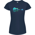 Guitar Reflection Guitarist Bass Acoustic Womens Petite Cut T-Shirt Navy Blue