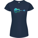 Guitar Reflection Guitarist Bass Acoustic Womens Petite Cut T-Shirt Navy Blue