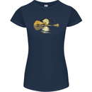 Guitar Reflection Guitarist Bass Acoustic Womens Petite Cut T-Shirt Navy Blue