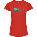 Guitar Reflection Guitarist Bass Acoustic Womens Petite Cut T-Shirt Red