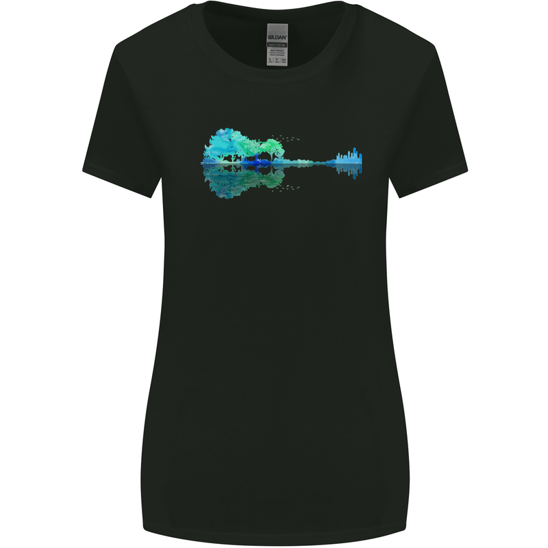 Guitar Reflection Guitarist Bass Acoustic Womens Wider Cut T-Shirt Black