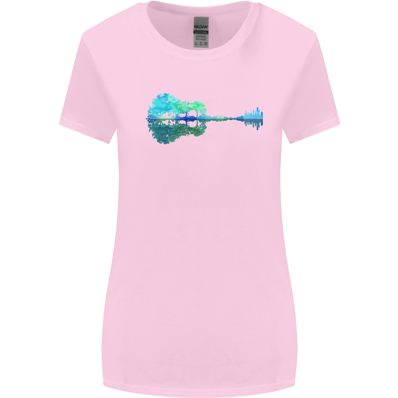 Guitar Reflection Guitarist Bass Acoustic Womens Wider Cut T-Shirt Light Pink