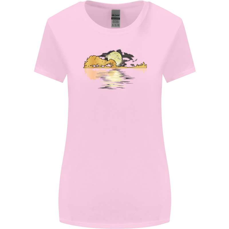 Guitar Reflection Guitarist Bass Acoustic Womens Wider Cut T-Shirt Light Pink