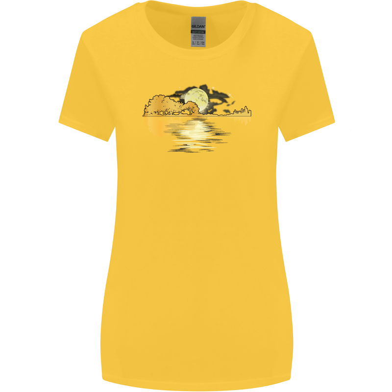 Guitar Reflection Guitarist Bass Acoustic Womens Wider Cut T-Shirt Yellow