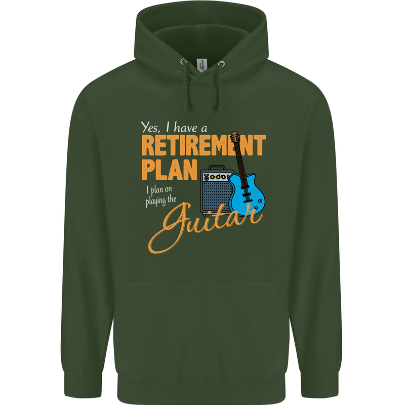 Guitar Retirement Plan Guitarist Acoustic Mens 80% Cotton Hoodie Forest Green