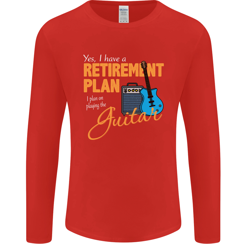 Guitar Retirement Plan Guitarist Acoustic Mens Long Sleeve T-Shirt Red