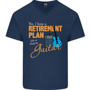 Guitar Retirement Plan Guitarist Acoustic Mens V-Neck Cotton T-Shirt Navy Blue