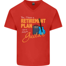Guitar Retirement Plan Guitarist Acoustic Mens V-Neck Cotton T-Shirt Red
