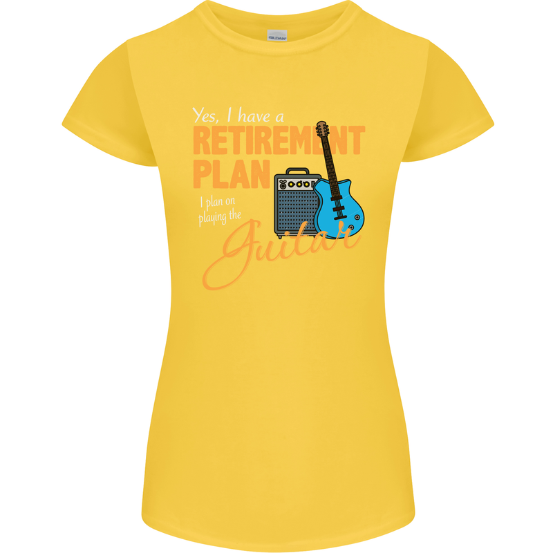 Guitar Retirement Plan Guitarist Acoustic Womens Petite Cut T-Shirt Yellow