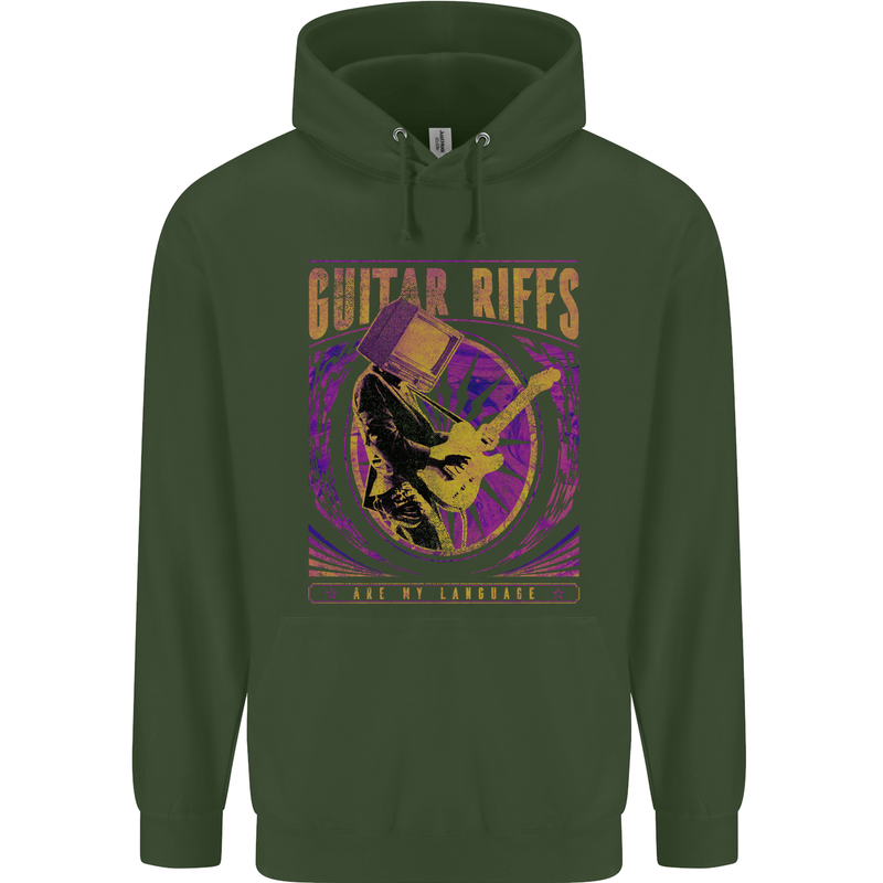Guitar Riffs Are My Language Guitarist Childrens Kids Hoodie Forest Green