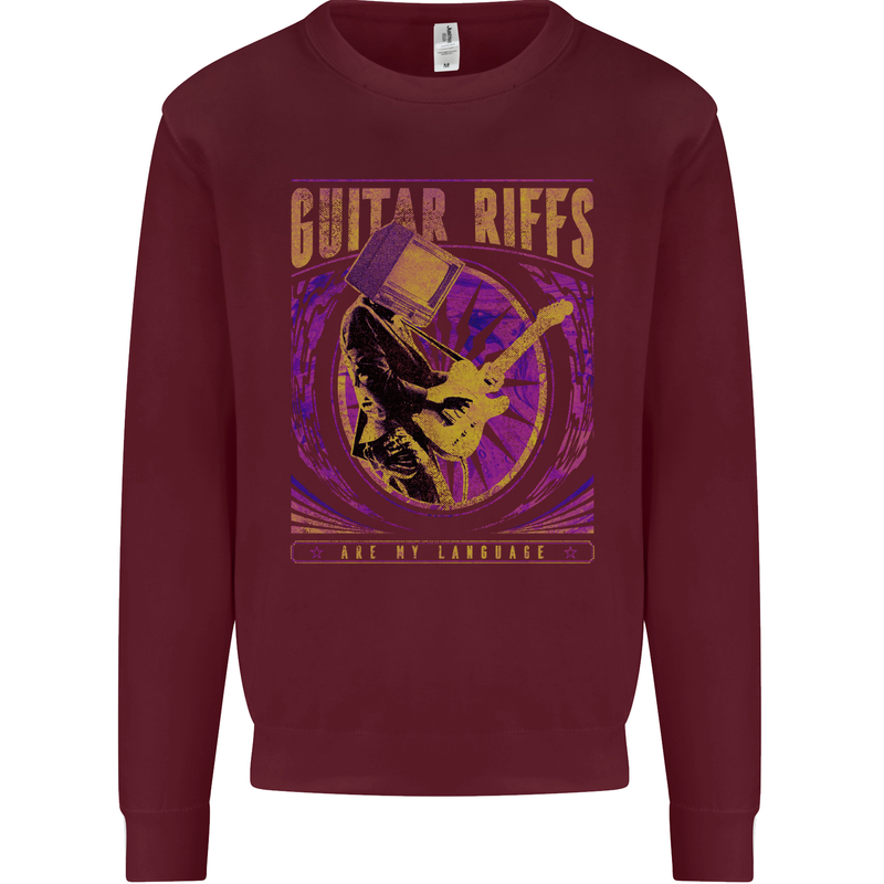 Guitar Riffs Are My Language Guitarist Kids Sweatshirt Jumper Maroon
