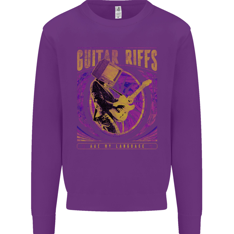 Guitar Riffs Are My Language Guitarist Kids Sweatshirt Jumper Purple
