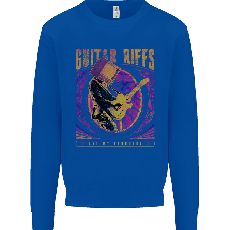 Guitar Riffs Are My Language Guitarist Kids Sweatshirt Jumper Royal Blue