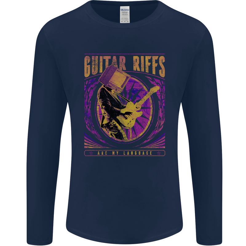 Guitar Riffs Are My Language Guitarist Mens Long Sleeve T-Shirt Navy Blue