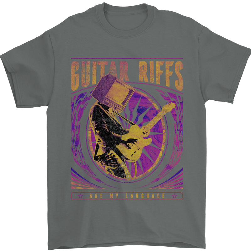 Guitar Riffs Are My Language Guitarist Mens T-Shirt Cotton Gildan Charcoal