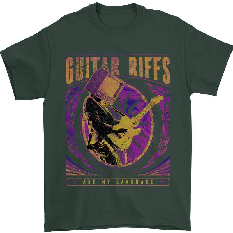 Guitar Riffs Are My Language Guitarist Mens T-Shirt Cotton Gildan Forest Green