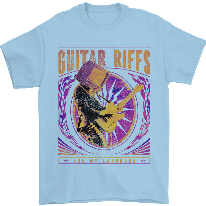 Guitar Riffs Are My Language Guitarist Mens T-Shirt Cotton Gildan Light Blue