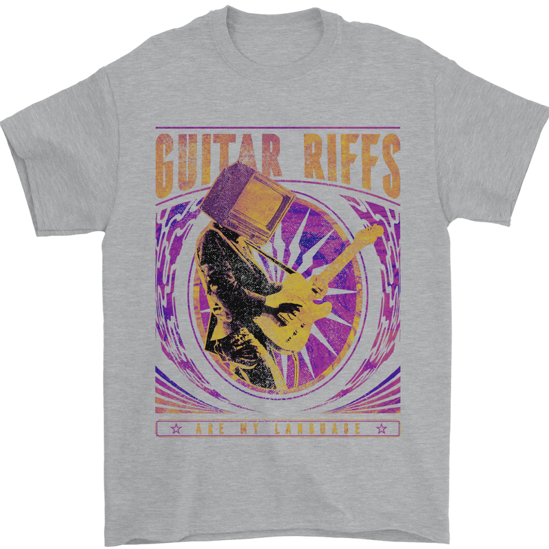 Guitar Riffs Are My Language Guitarist Mens T-Shirt Cotton Gildan Sports Grey