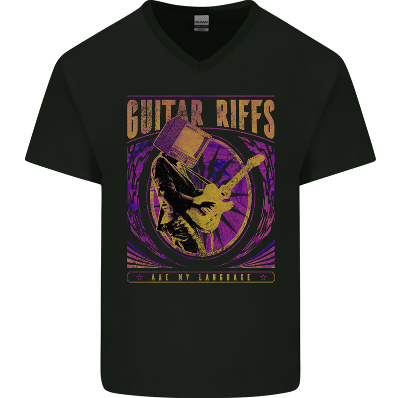 Guitar Riffs Are My Language Guitarist Mens V-Neck Cotton T-Shirt Black