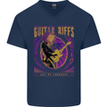 Guitar Riffs Are My Language Guitarist Mens V-Neck Cotton T-Shirt Navy Blue