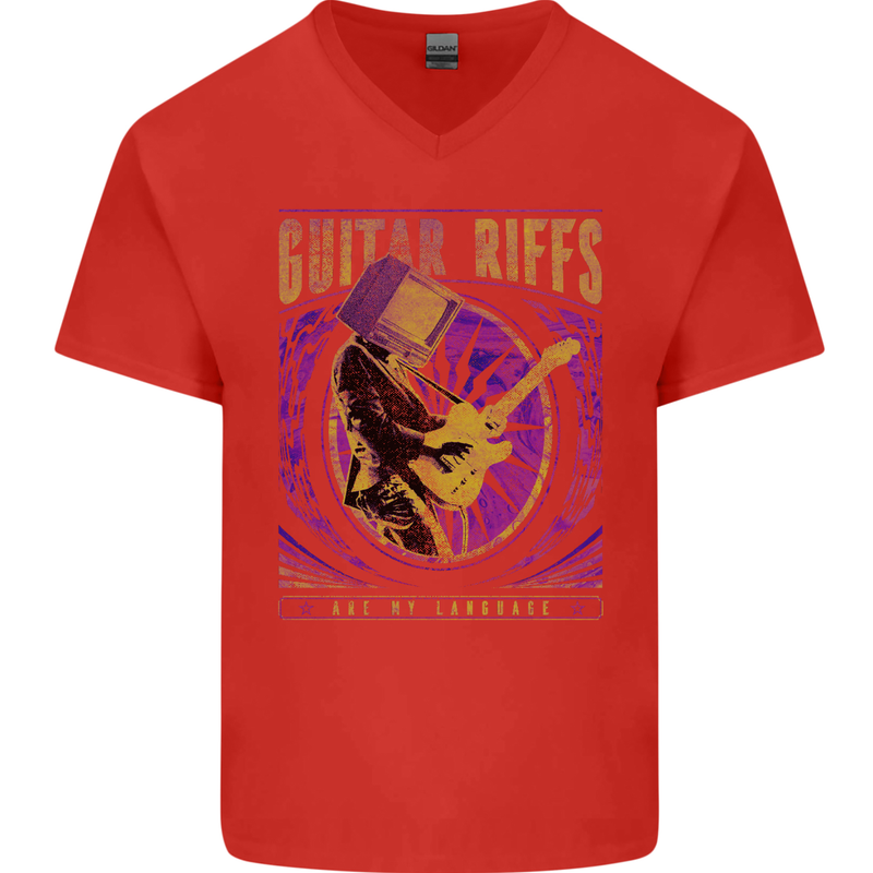 Guitar Riffs Are My Language Guitarist Mens V-Neck Cotton T-Shirt Red