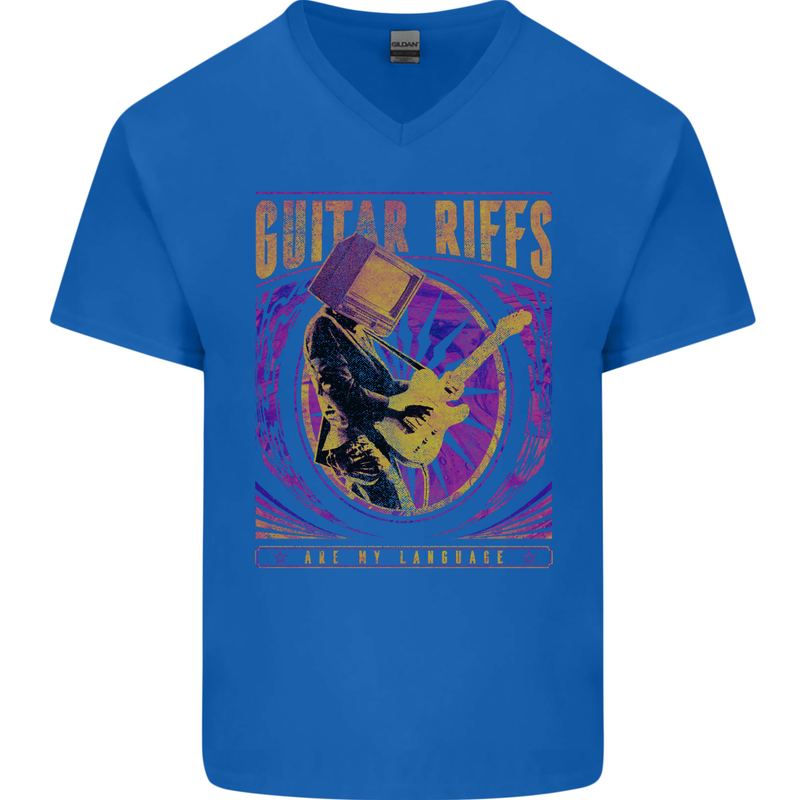 Guitar Riffs Are My Language Guitarist Mens V-Neck Cotton T-Shirt Royal Blue