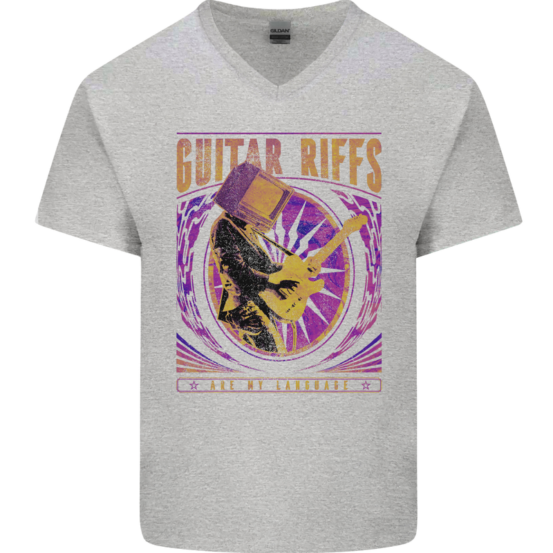 Guitar Riffs Are My Language Guitarist Mens V-Neck Cotton T-Shirt Sports Grey