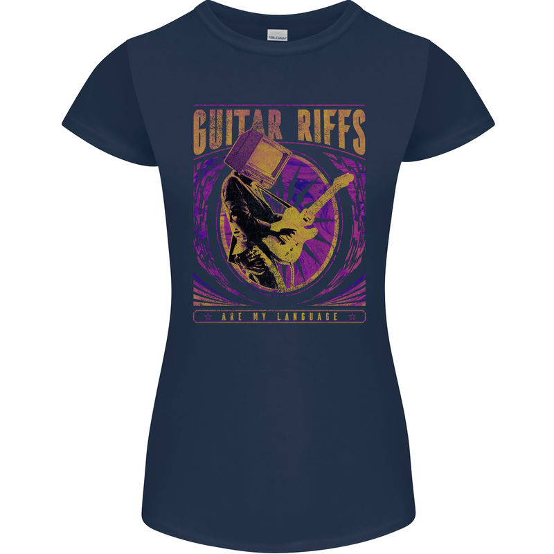 Guitar Riffs Are My Language Guitarist Womens Petite Cut T-Shirt Navy Blue