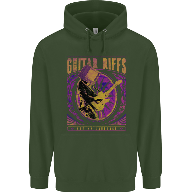Guitar Riffs are My Language Mens 80% Cotton Hoodie Forest Green
