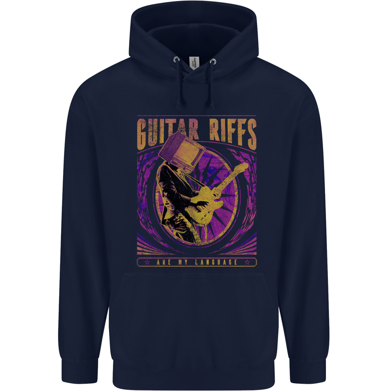 Guitar Riffs are My Language Mens 80% Cotton Hoodie Navy Blue