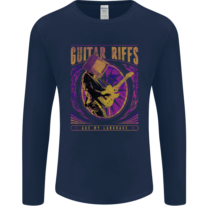 Guitar Riffs are My Language Mens Long Sleeve T-Shirt Navy Blue
