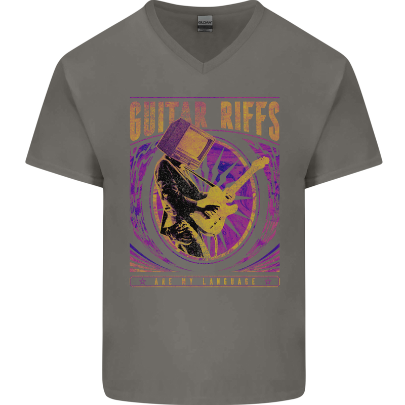 Guitar Riffs are My Language Mens V-Neck Cotton T-Shirt Charcoal