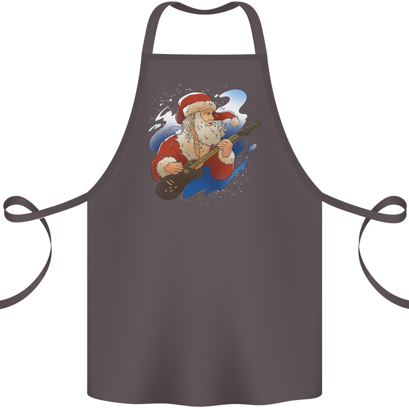 Guitar Santa Funny Christmas Rock n Roll Cotton Apron 100% Organic Dark Grey