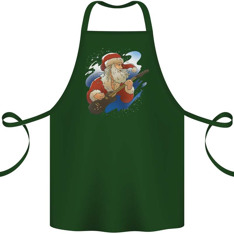 Guitar Santa Funny Christmas Rock n Roll Cotton Apron 100% Organic Forest Green