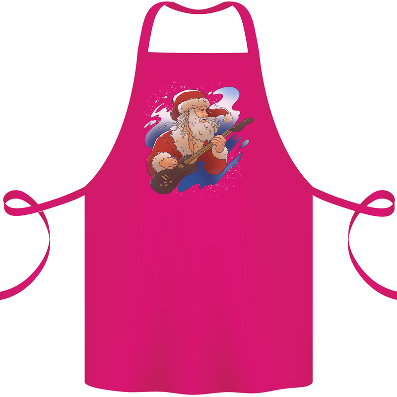 Guitar Santa Funny Christmas Rock n Roll Cotton Apron 100% Organic Pink