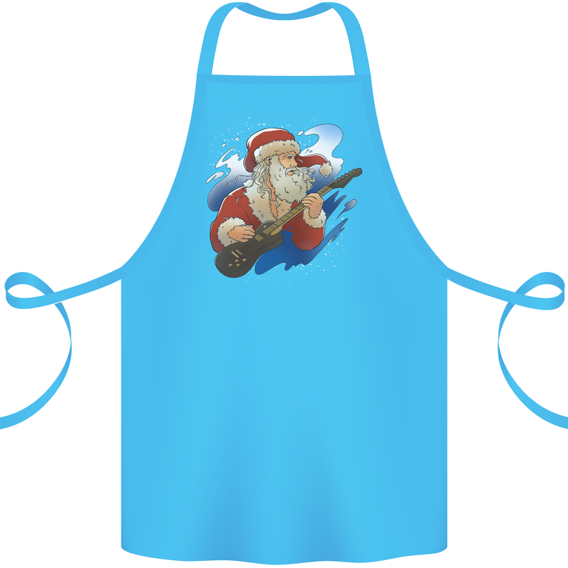 Guitar Santa Funny Christmas Rock n Roll Cotton Apron 100% Organic Turquoise