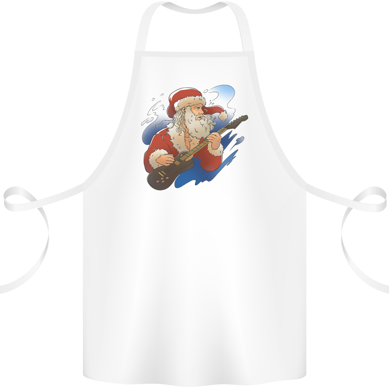 Guitar Santa Funny Christmas Rock n Roll Cotton Apron 100% Organic White