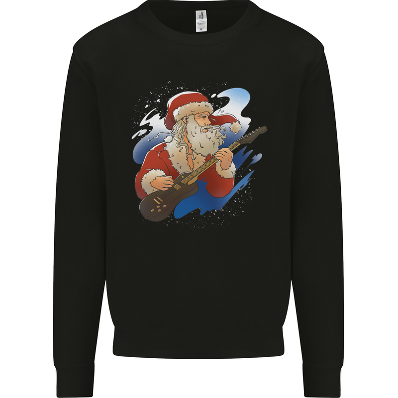 Guitar Santa Funny Christmas Rock n Roll Kids Sweatshirt Jumper Black