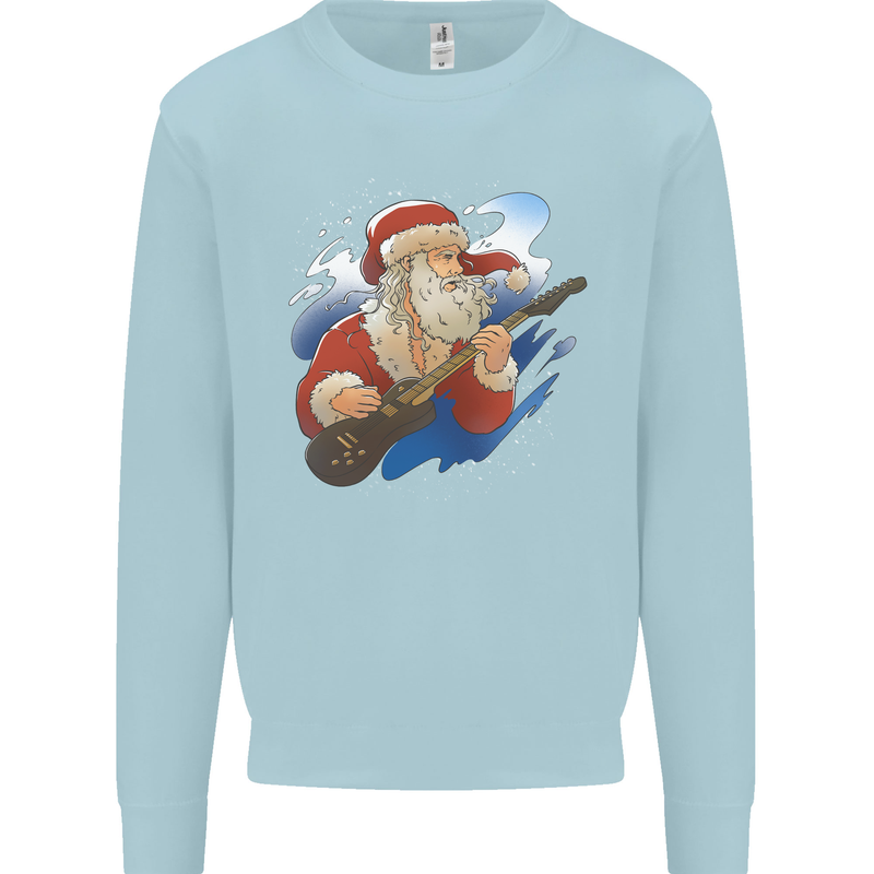 Guitar Santa Funny Christmas Rock n Roll Kids Sweatshirt Jumper Light Blue