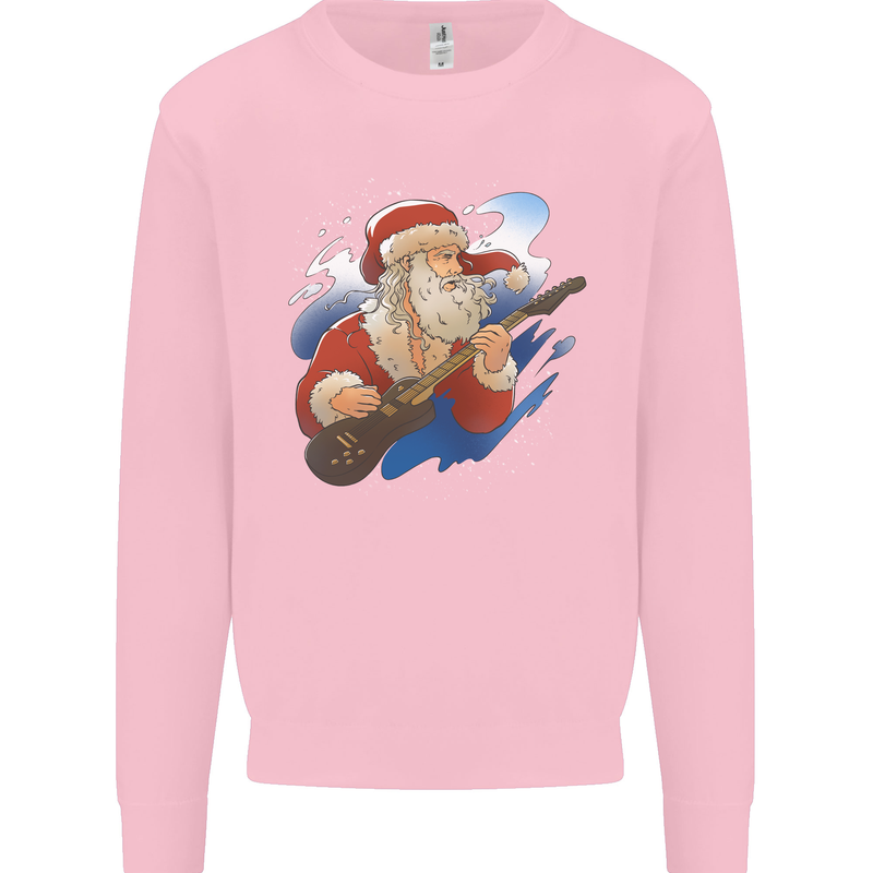 Guitar Santa Funny Christmas Rock n Roll Kids Sweatshirt Jumper Light Pink