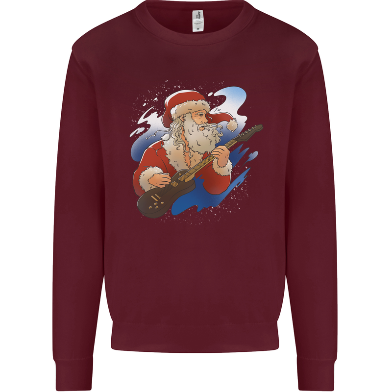 Guitar Santa Funny Christmas Rock n Roll Kids Sweatshirt Jumper Maroon