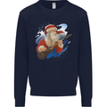 Guitar Santa Funny Christmas Rock n Roll Kids Sweatshirt Jumper Navy Blue