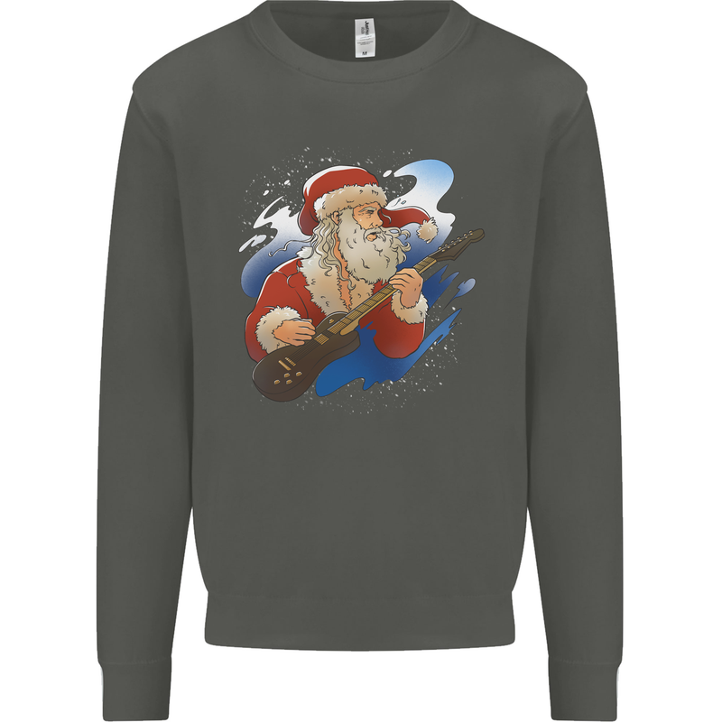 Guitar Santa Funny Christmas Rock n Roll Kids Sweatshirt Jumper Storm Grey