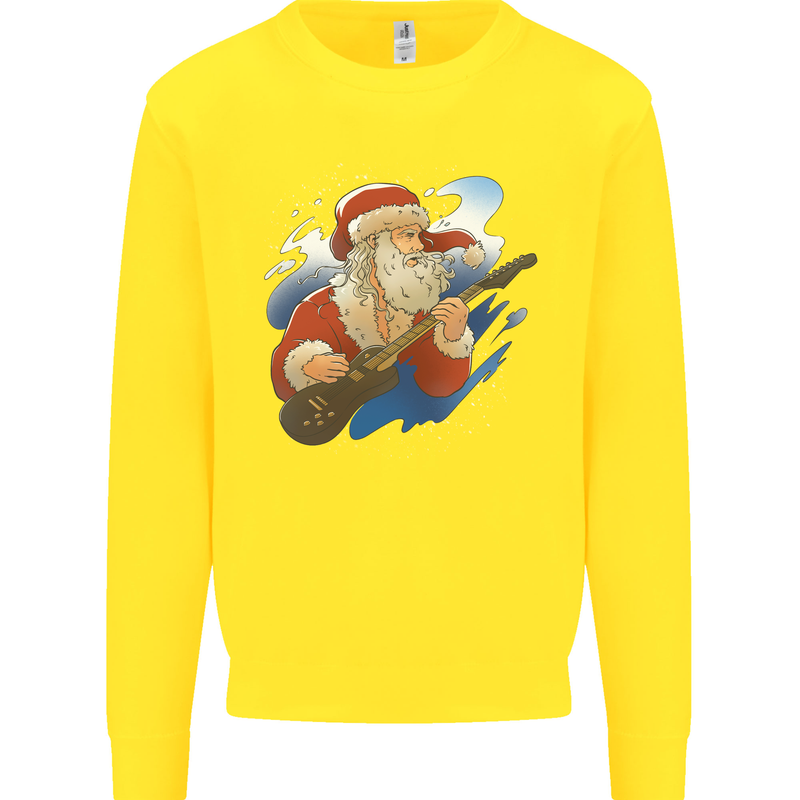 Guitar Santa Funny Christmas Rock n Roll Kids Sweatshirt Jumper Yellow