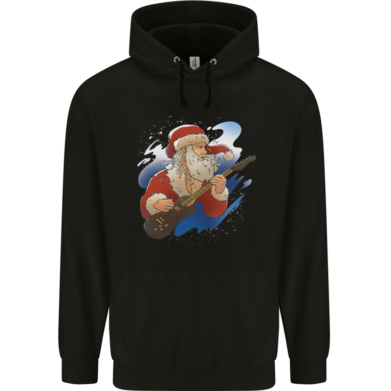 Guitar Santa Funny Christmas Rock n Roll Mens 80% Cotton Hoodie Black