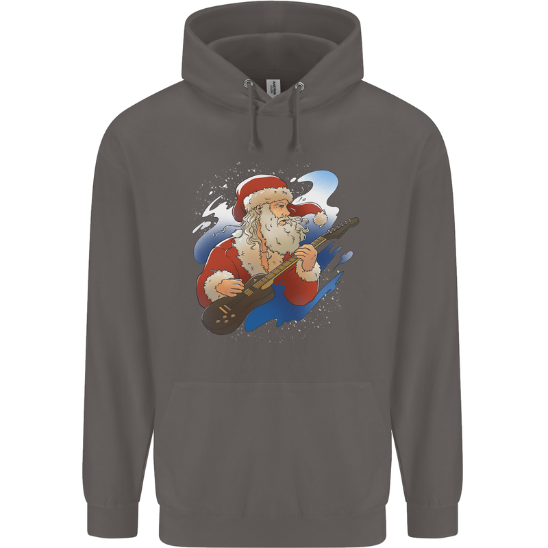 Guitar Santa Funny Christmas Rock n Roll Mens 80% Cotton Hoodie Charcoal