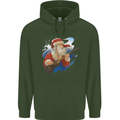 Guitar Santa Funny Christmas Rock n Roll Mens 80% Cotton Hoodie Forest Green