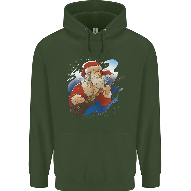 Guitar Santa Funny Christmas Rock n Roll Mens 80% Cotton Hoodie Forest Green